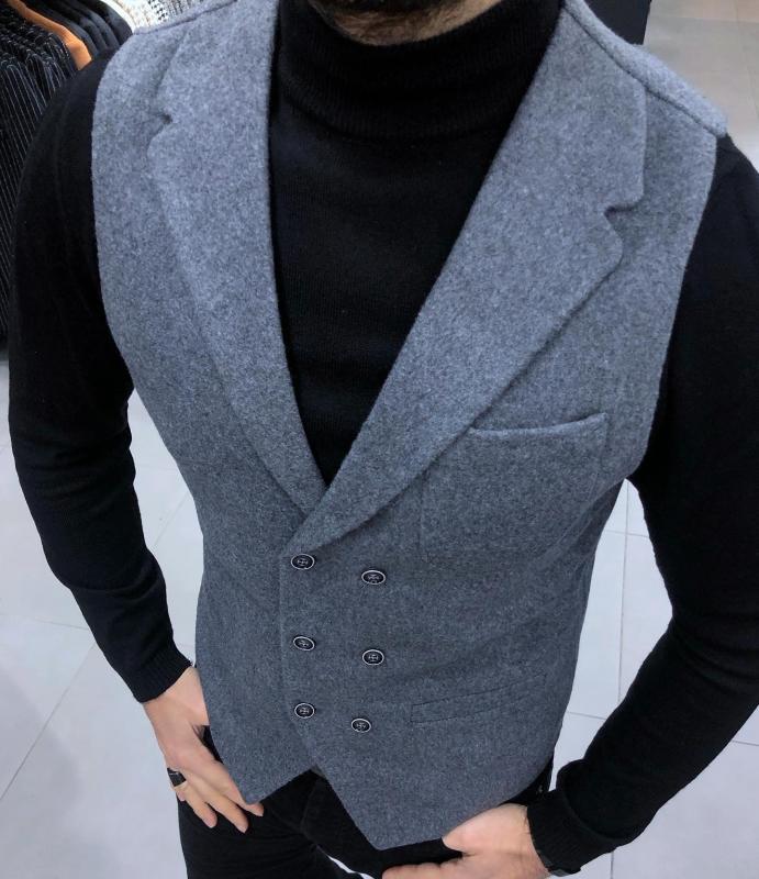 Slim Fit Kaşe Yelek Koyu Gri