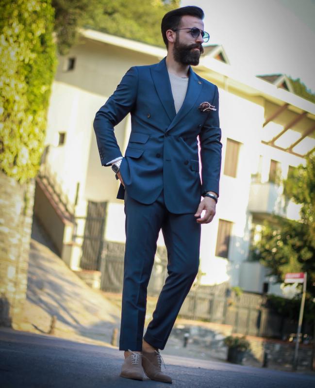 Slim Fit Kruvaze Takım Elbise