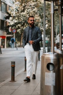 Slim Fit Lacivert Kırçıllı Ceket