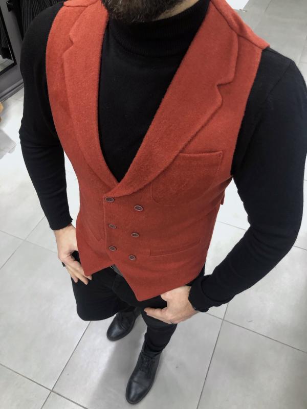 Slim Fit Kaşe Kiremit Yelek