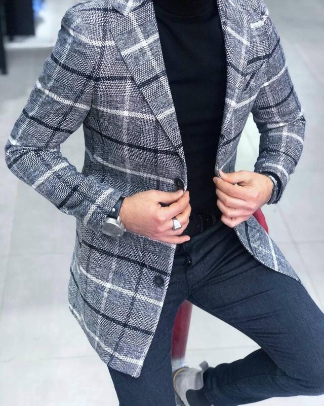 Slim Fit Ekoseli Kaşe Kaban