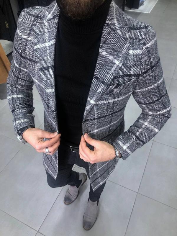 Slim Fit Ekoseli Kaşe Kaban