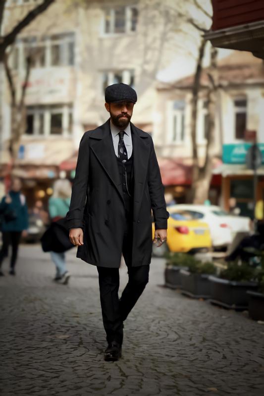 Slim Fit Siyah Trençkot