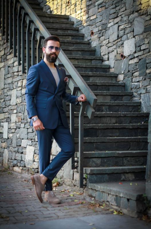 Slim Fit Kruvaze Takım Elbise